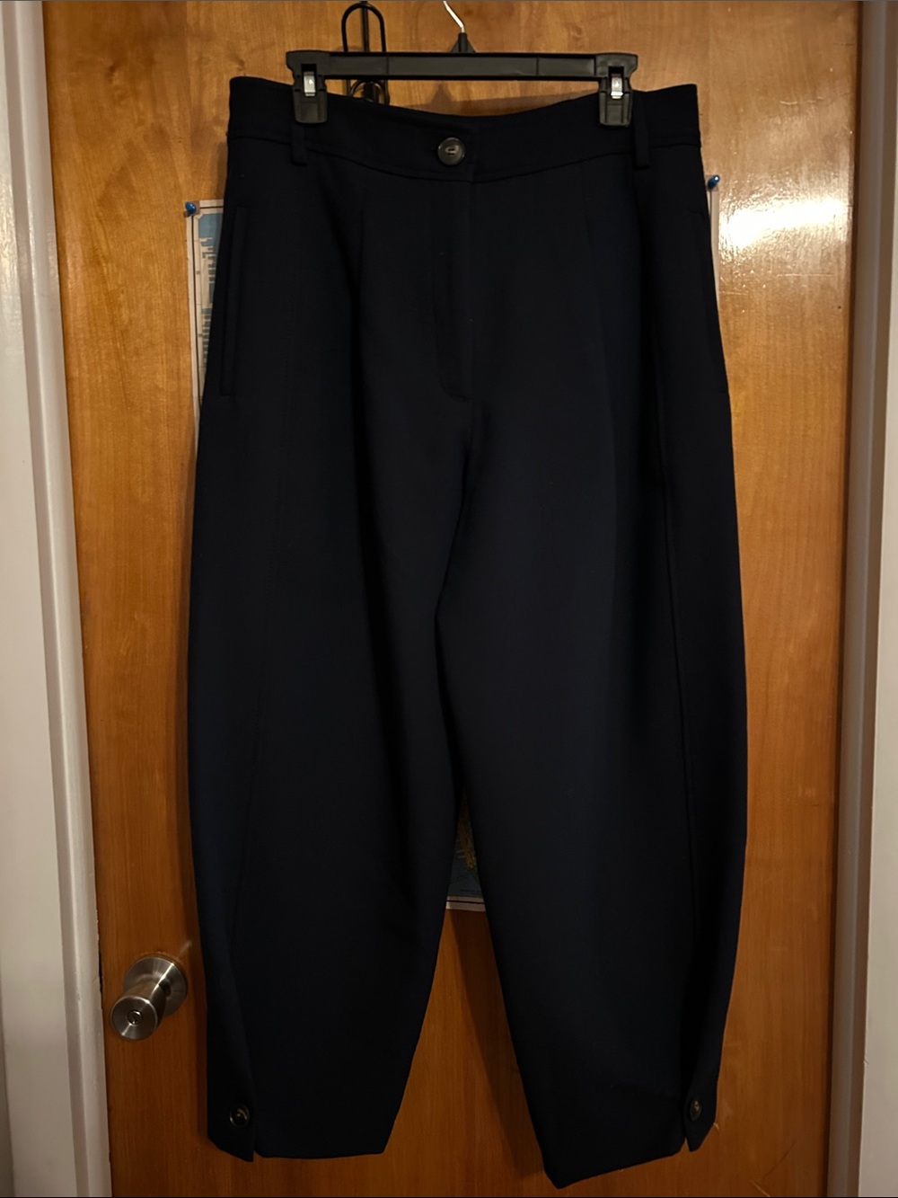 Zara Navy Wide-Leg Cropped Trousers